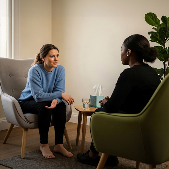 Two women having a thoughtful conversation